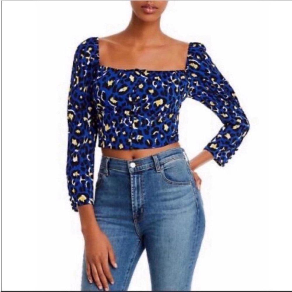 Rahi‎ Blue Printed Long Sleeve Square Neck Crop Top Womens Size S New